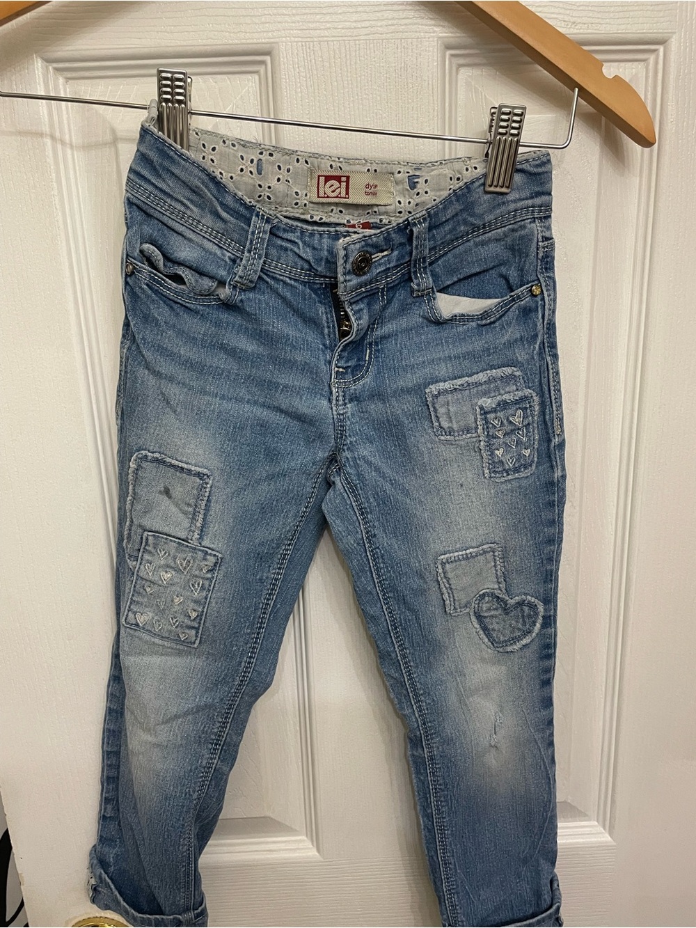 lei Light Blue Girls' Patchwork Heart Jeans
